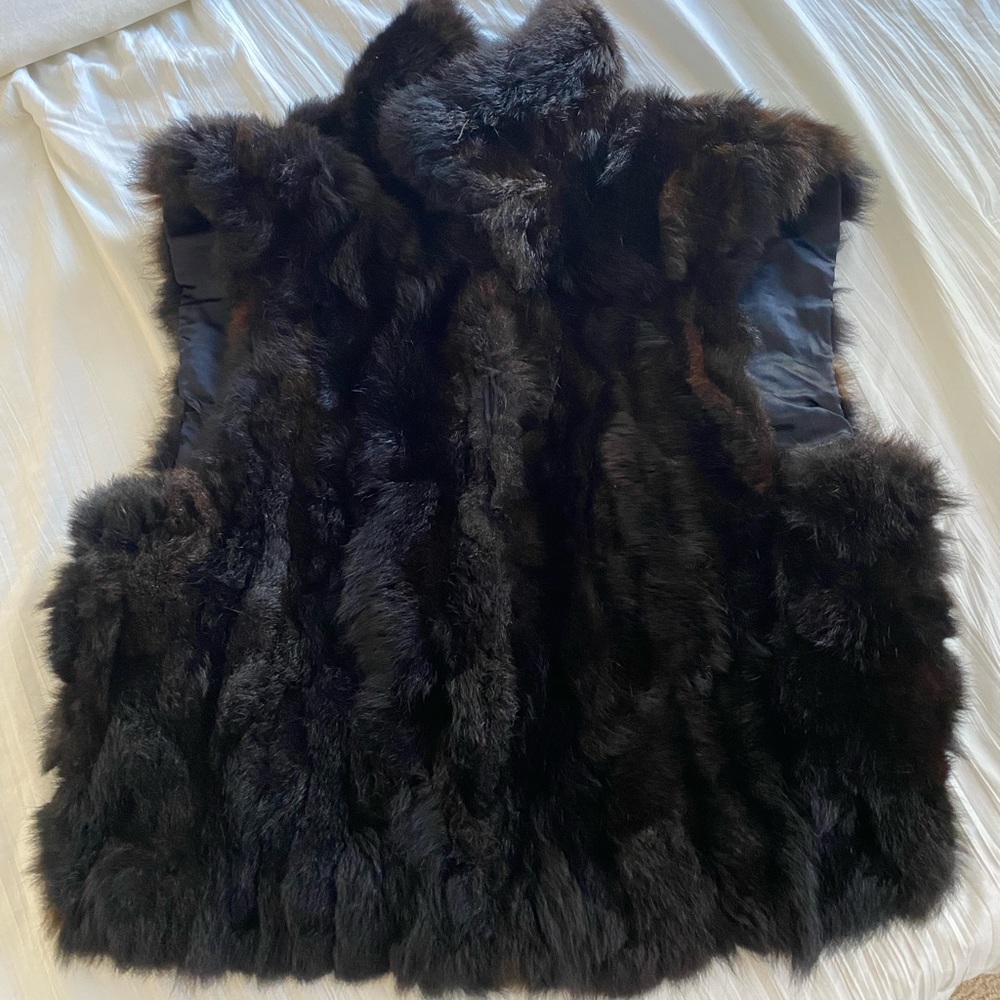 ANDREW MARC BROWN BLACK FAUX FUR CHIC VEST XL